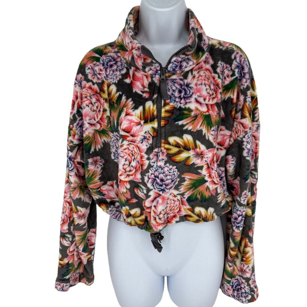 Urban Outfitters Cropped Floral Long Sleeve Half‎ Zip Fleece Jacket S